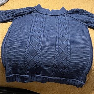 We The Free Navy Cable Knit Turtleneck Sweater